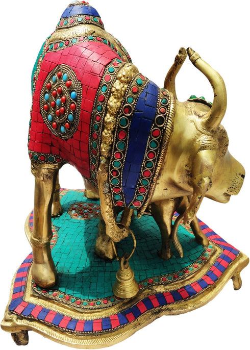 Brass Gaye Bachadha Stone Big Statue 18.714Kg